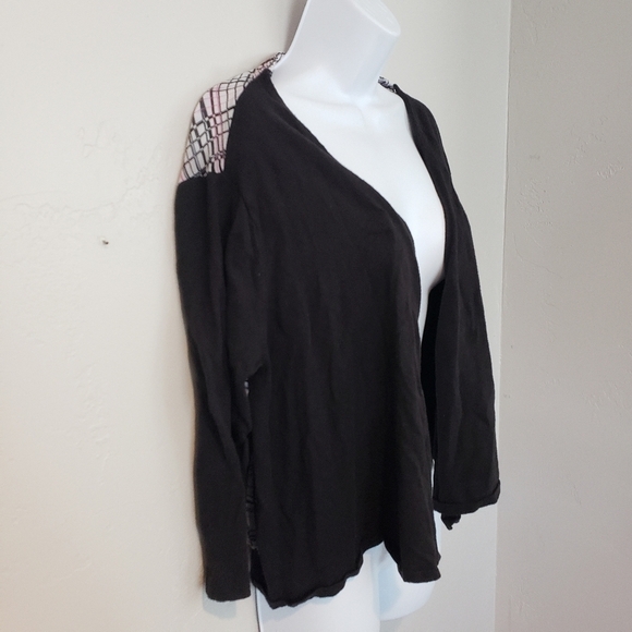 Worthington Women's Large Draped Front Cardigan Black White Pink Chiffon - Picture 6 of 6
